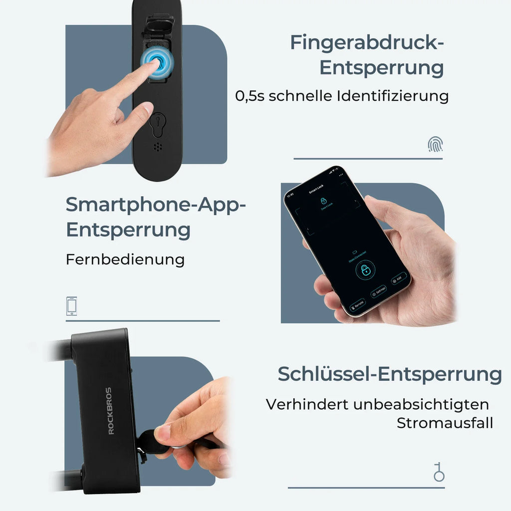 Schloss Fingerabdruck Wasserdicht IP6 Fahrrad Bügelschloss Bluetooth Schloss mit Schlüssel USB-Aufladung