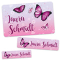 Schuletiketten mit Namen - Schmetterling Design - 100 Aufkleber in verschiedenen Größen