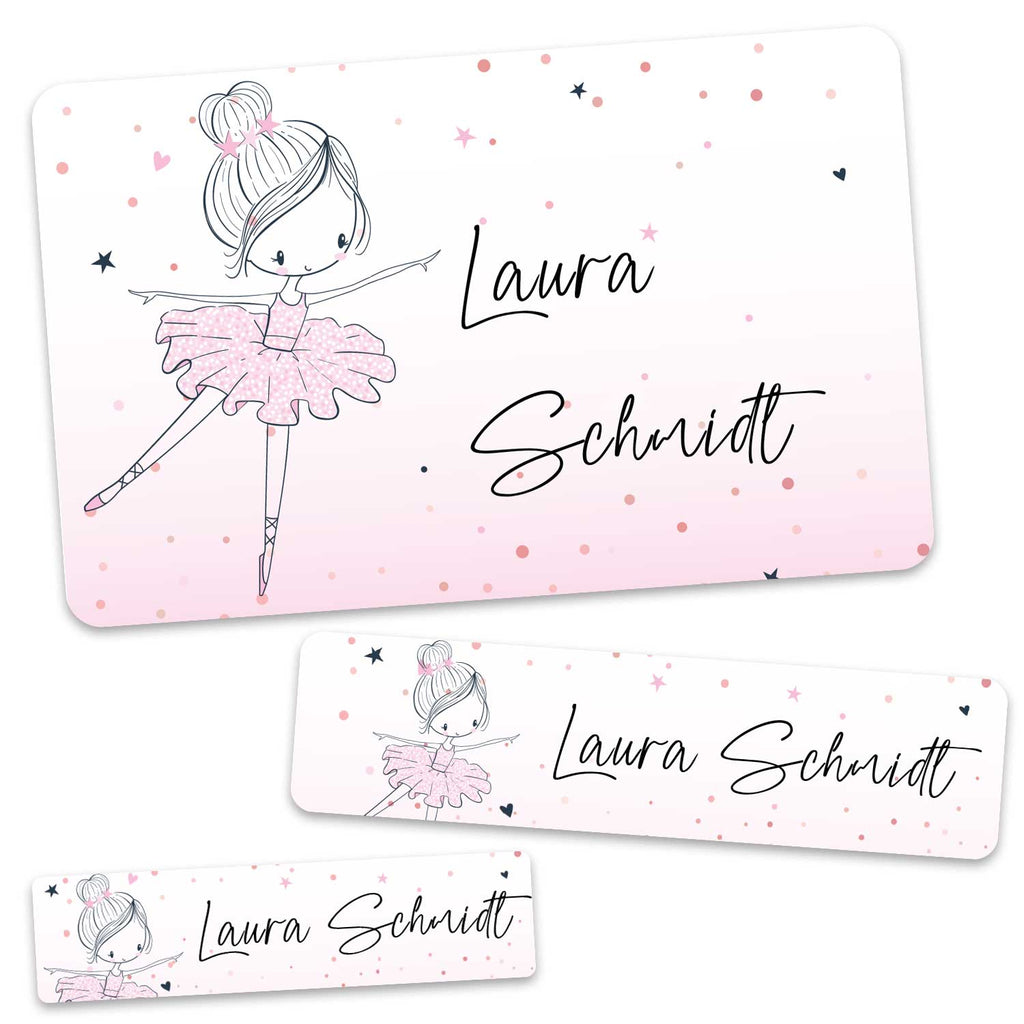 Schuletiketten mit Namen - Ballerina Design - 100 Aufkleber in verschiedenen Größen