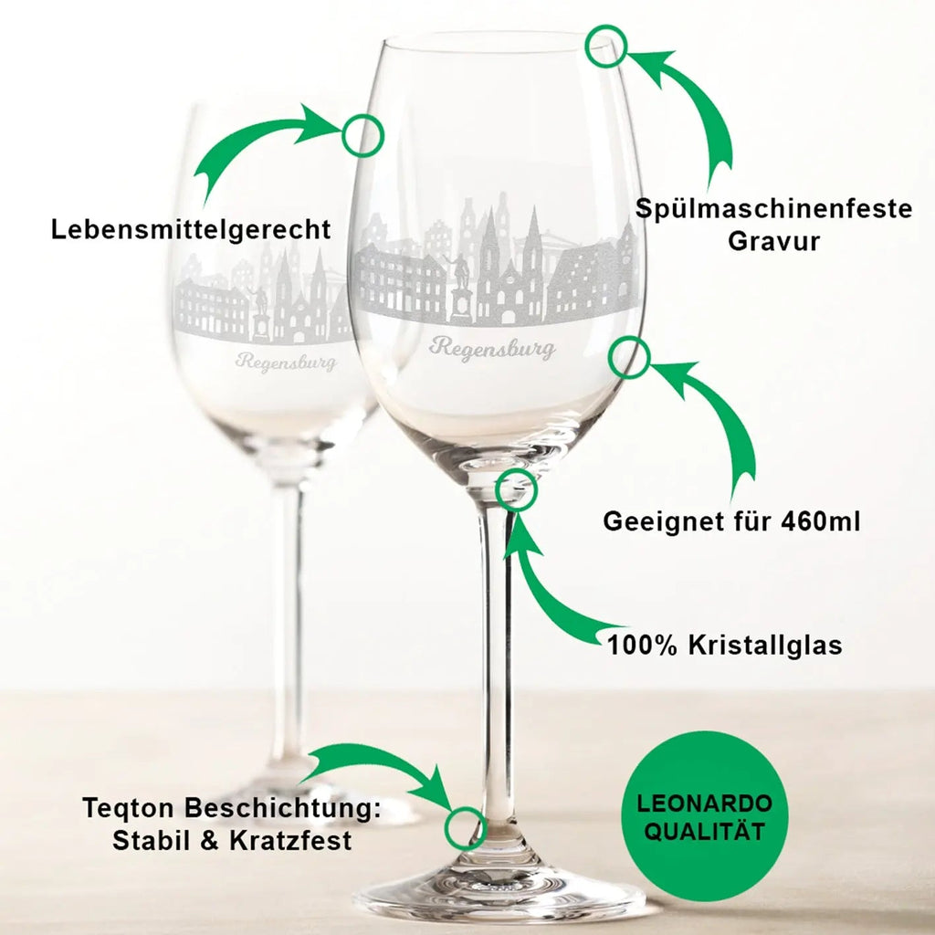 Leonardo Weingläser mit Skyline Regensburg Gravur im Set