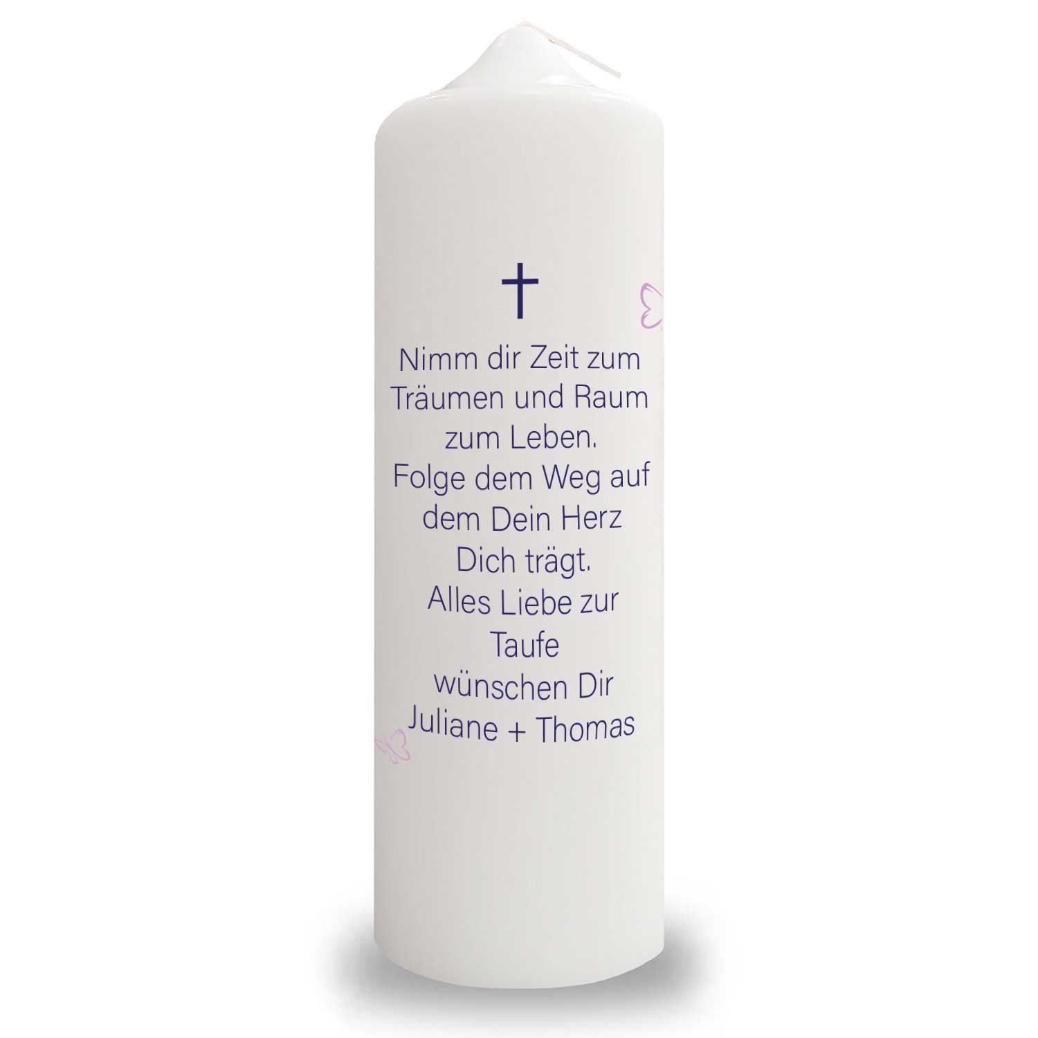 Große Kerze "Schmetterling" - Taufkerze mit Namen, Datum & Taufspruch