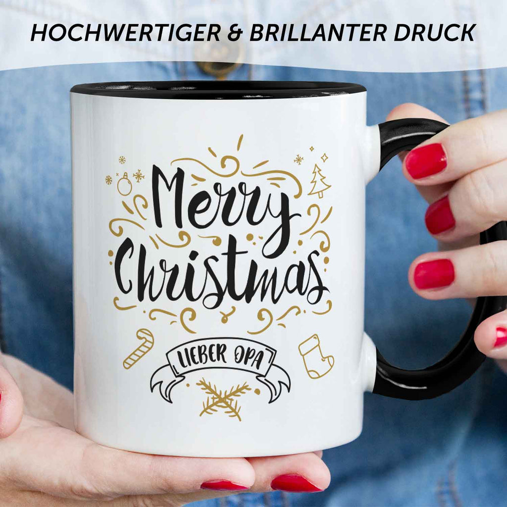 Bedruckte Tasse mit Weihnachtsmotiv im Merry Christmas Lieber Opa Design