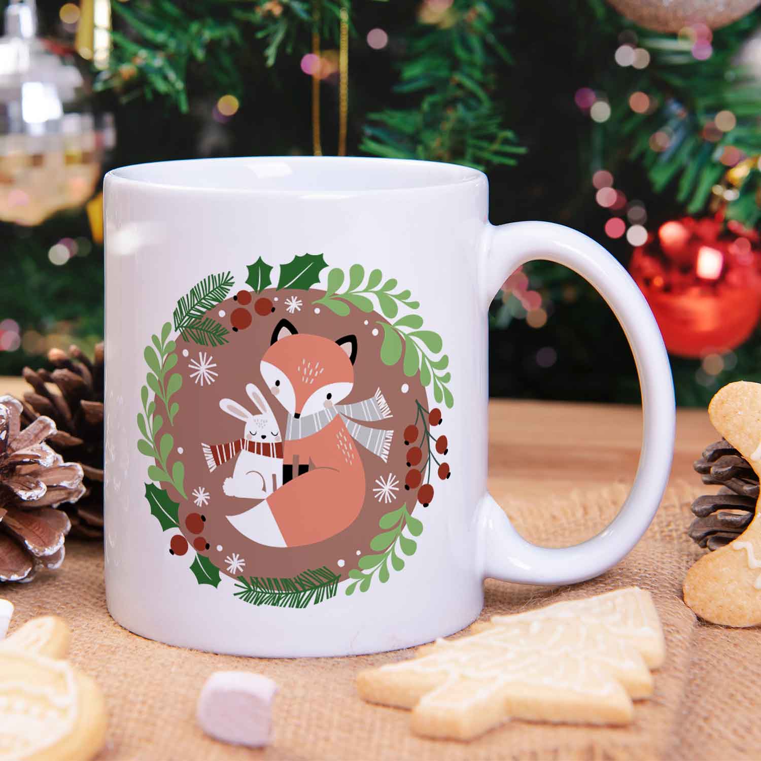 Bedruckte Tasse mit Weihnachtsmotiv - Winterfuchs