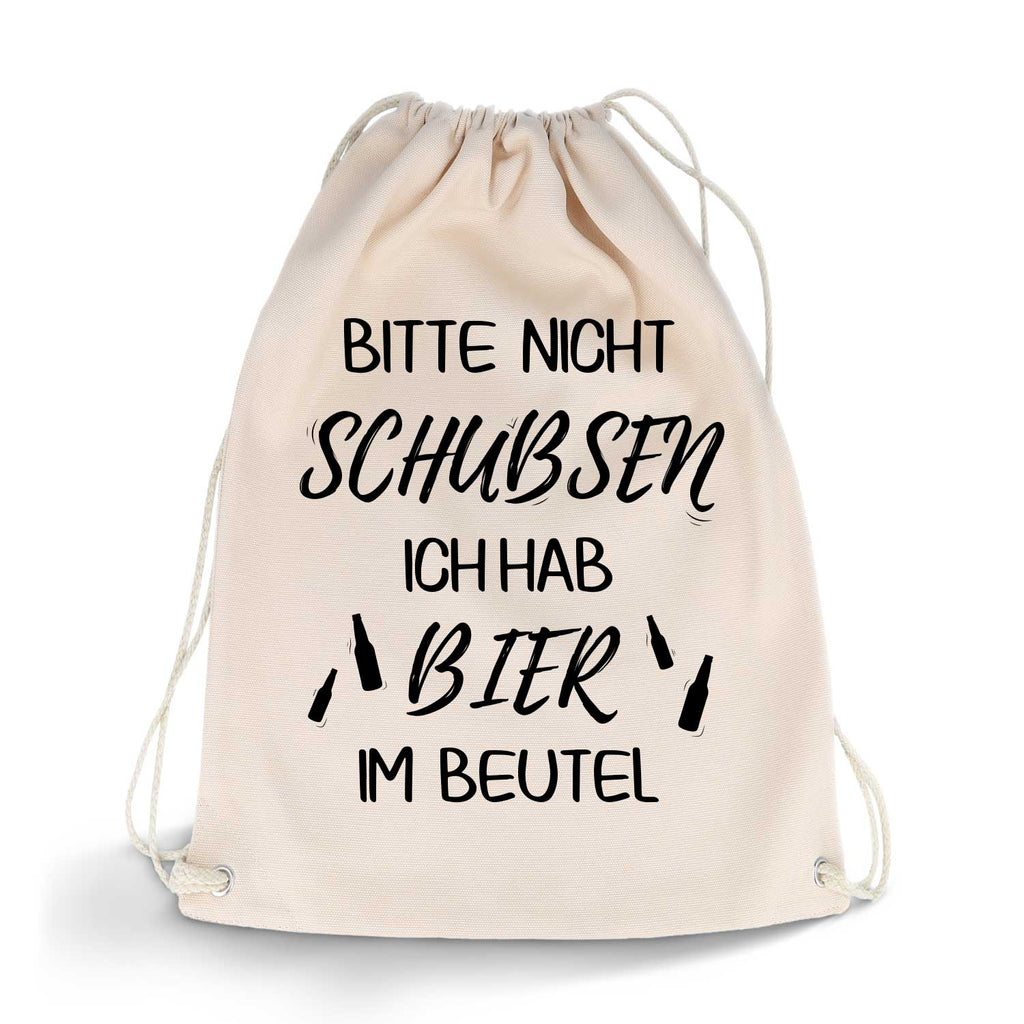 Bedruckter Turnbeutel mit Spruch Bier im Beutel