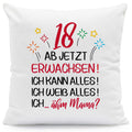 Bedrucktes Kissen mit Motiv Ab jetzt erwachsen 18