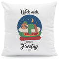 Bedrucktes Kissen mit Spruch Weck mich wenn es Freitag ist