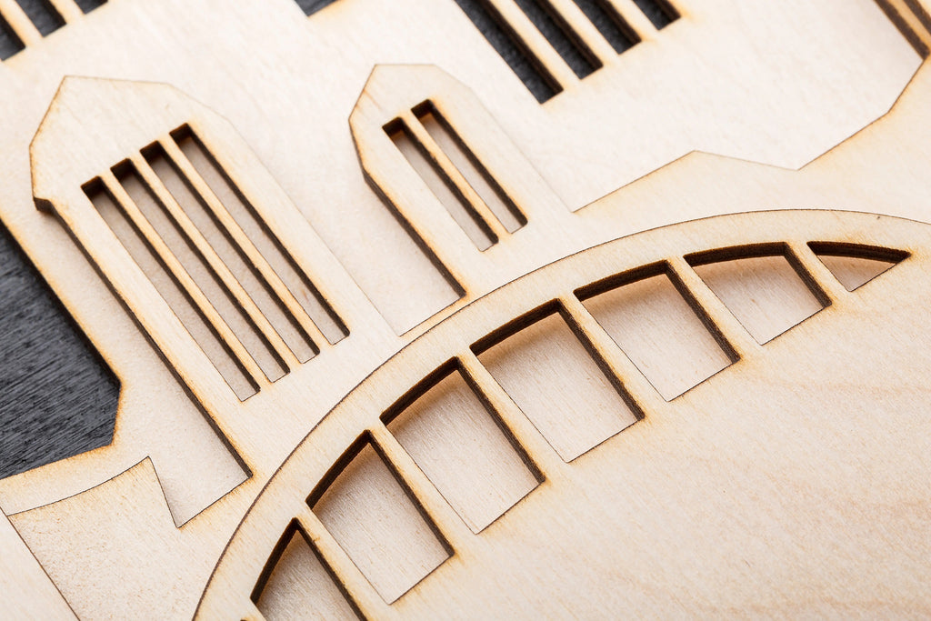 3D Wandbild aus Holz Skyline Gladbach 2017