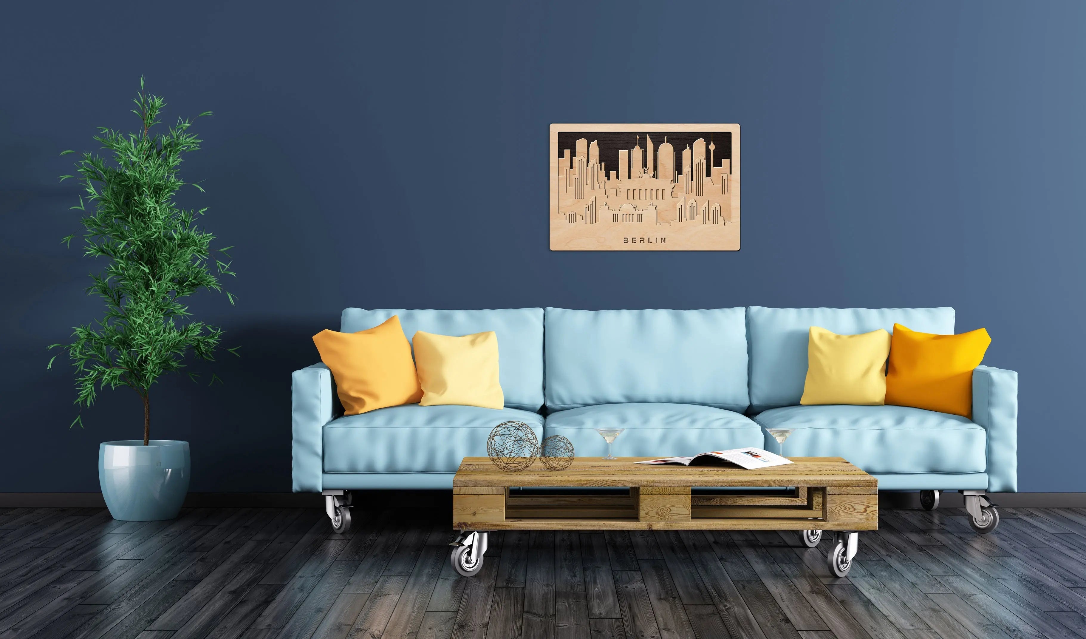 3D Wandbild aus Holz Skyline Berlin 2017