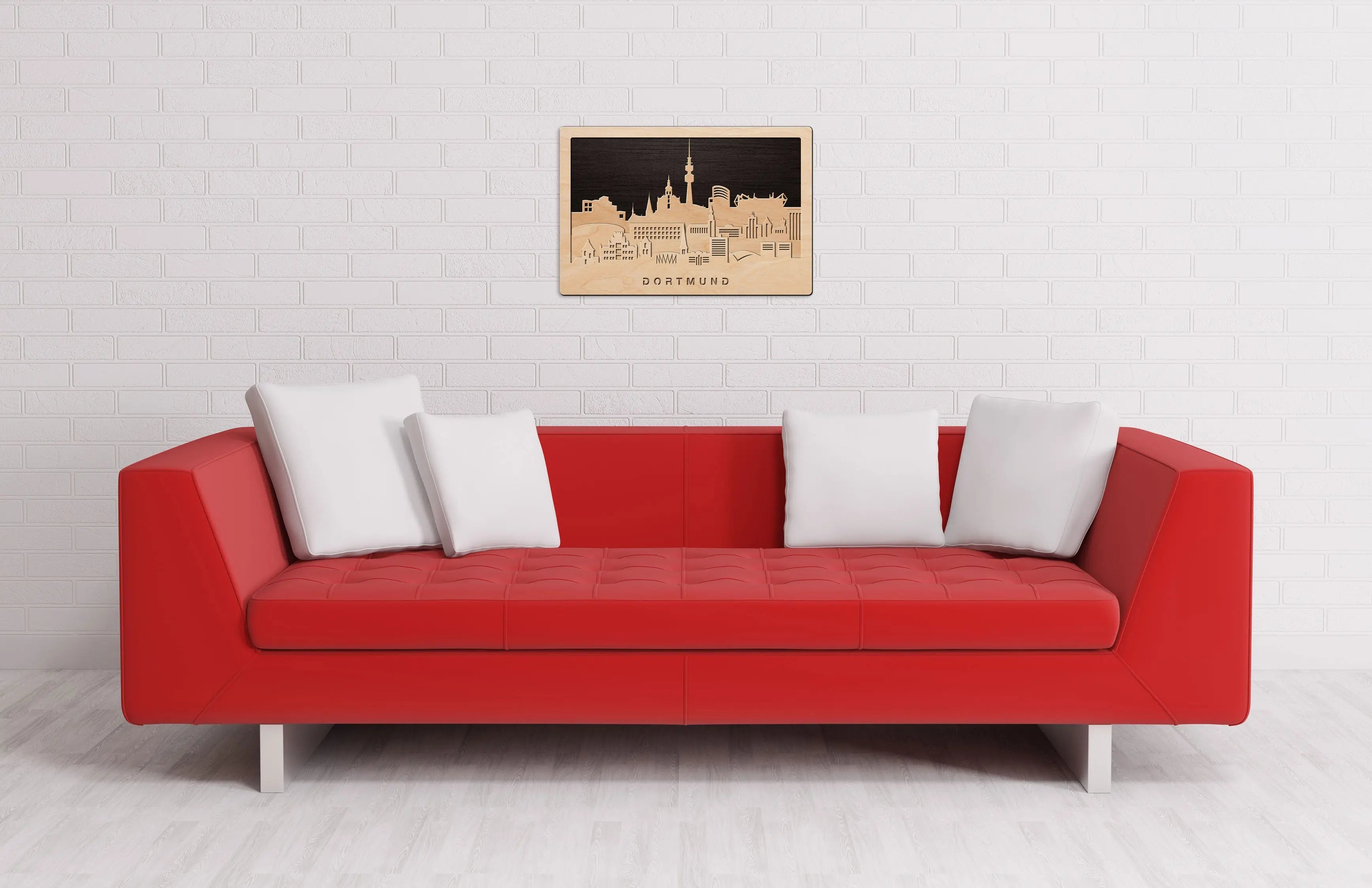 3D Wandbild aus Holz Skyline Dortmund 2017