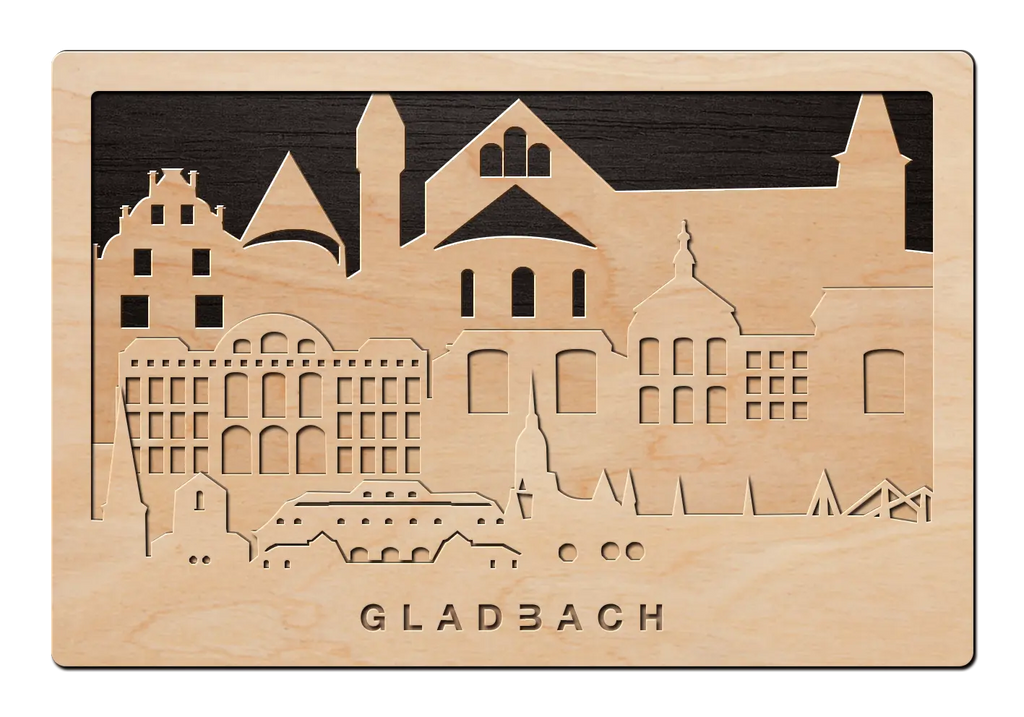 3D Wandbild aus Holz Skyline Gladbach 2017