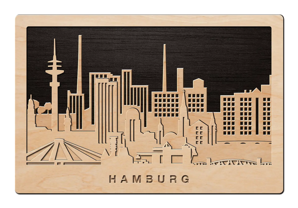 3D Wandbild aus Holz Skyline Hamburg 2017
