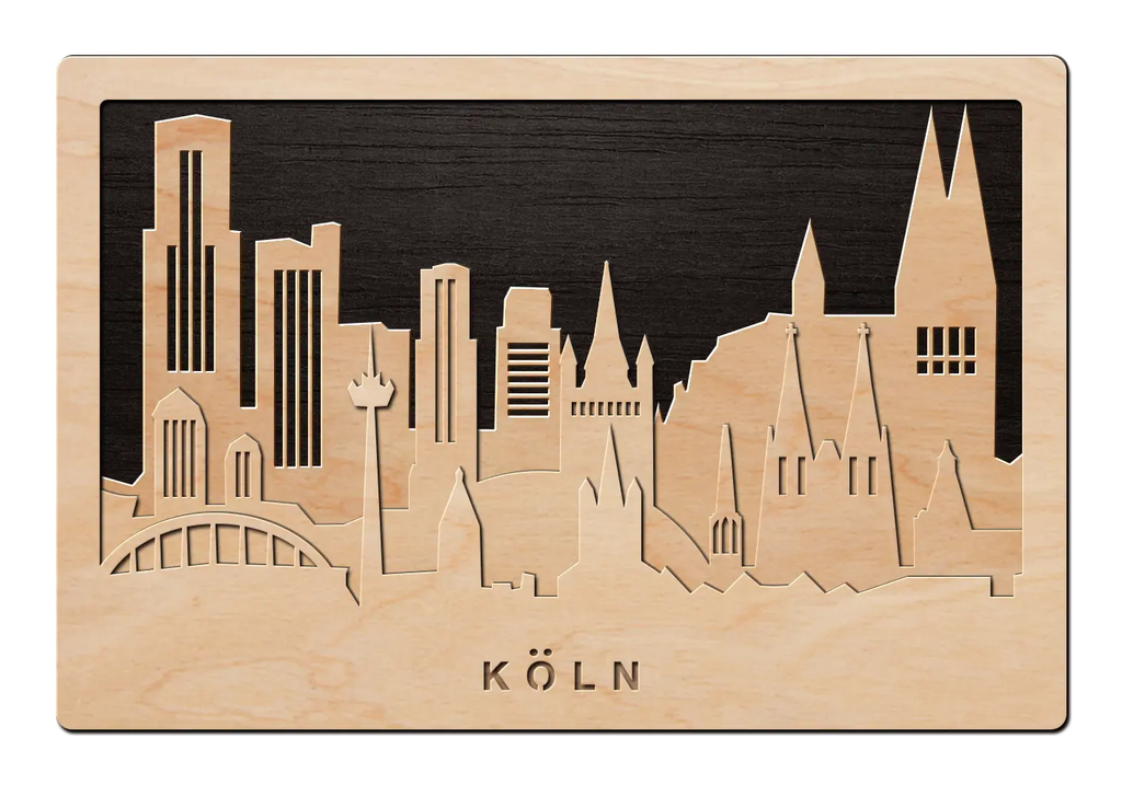 3D Wandbild aus Holz Skyline Köln 2017