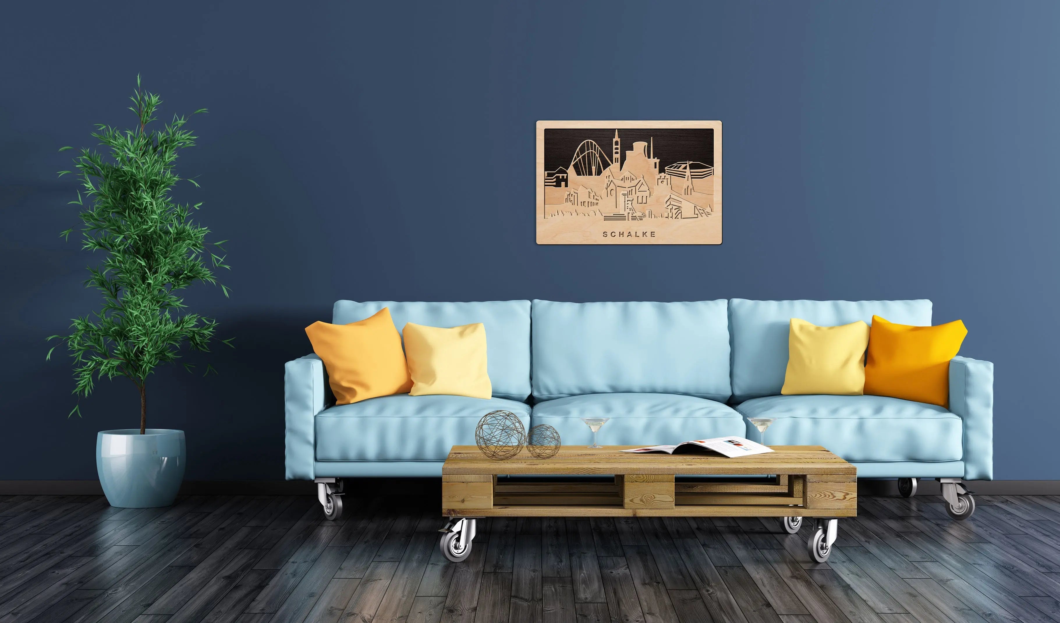 3D Wandbild aus Holz Skyline Schalke 2017