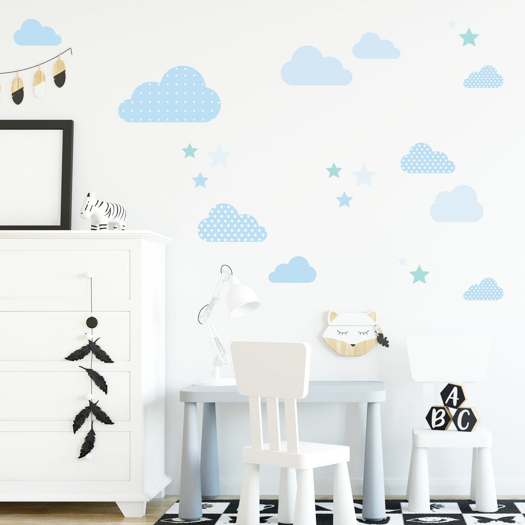 Wandsticker Set Pastell Wolken & Sterne