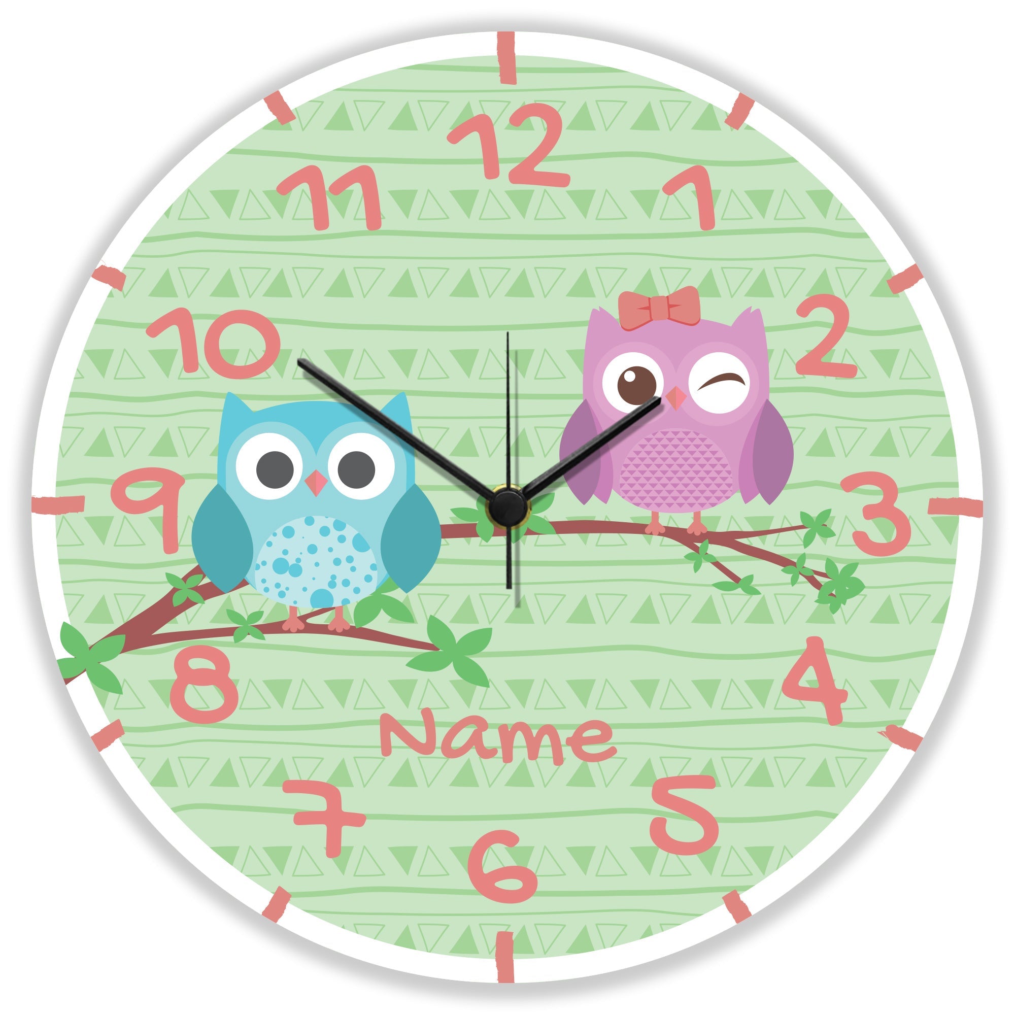 Wanduhr Kinder Eule mit Namen - mit UV Druck