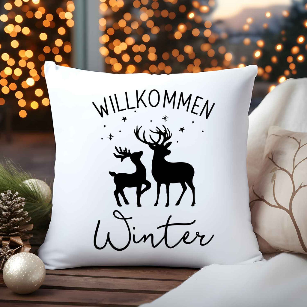 Kissen mit Weihnachtsmotiv - Willkommen Winter  - Weihnachtsdeko - Geschenk für Frauen & Männer