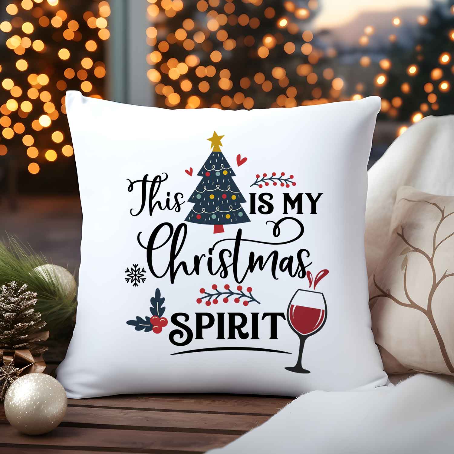 Kissen mit Weihnachtsmotiv - This Is My Christmas Spirit - Weihnachtsdeko - Für Frauen & Männer