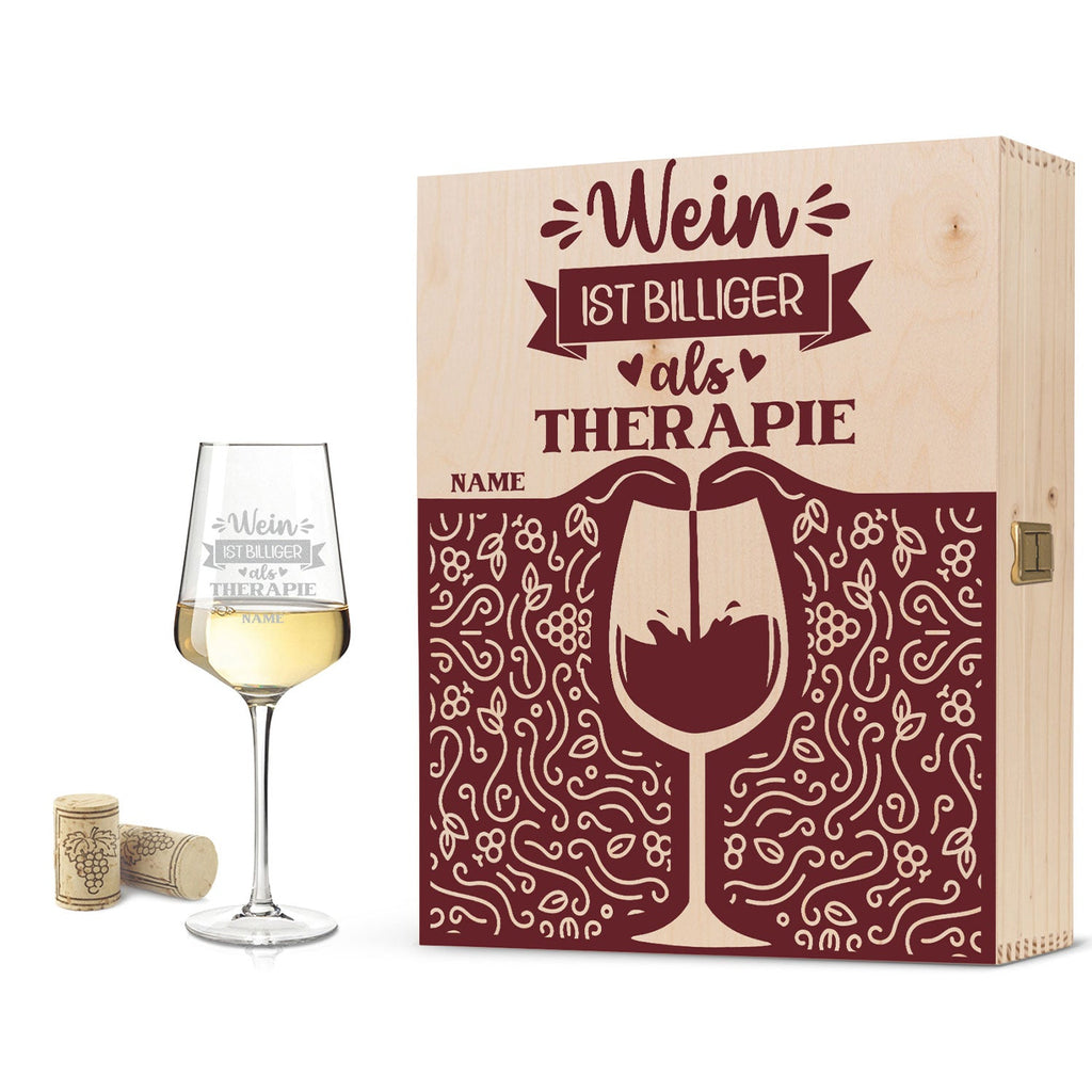 Leonardo Weinglas mit Gravur "Wein ist billiger als Therapie"