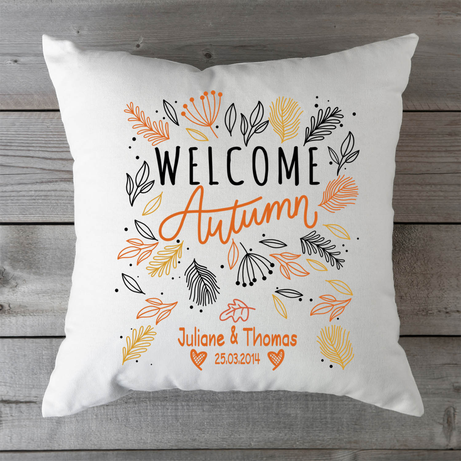 Bedrucktes Kissen mit Spruch Welcome Autumn