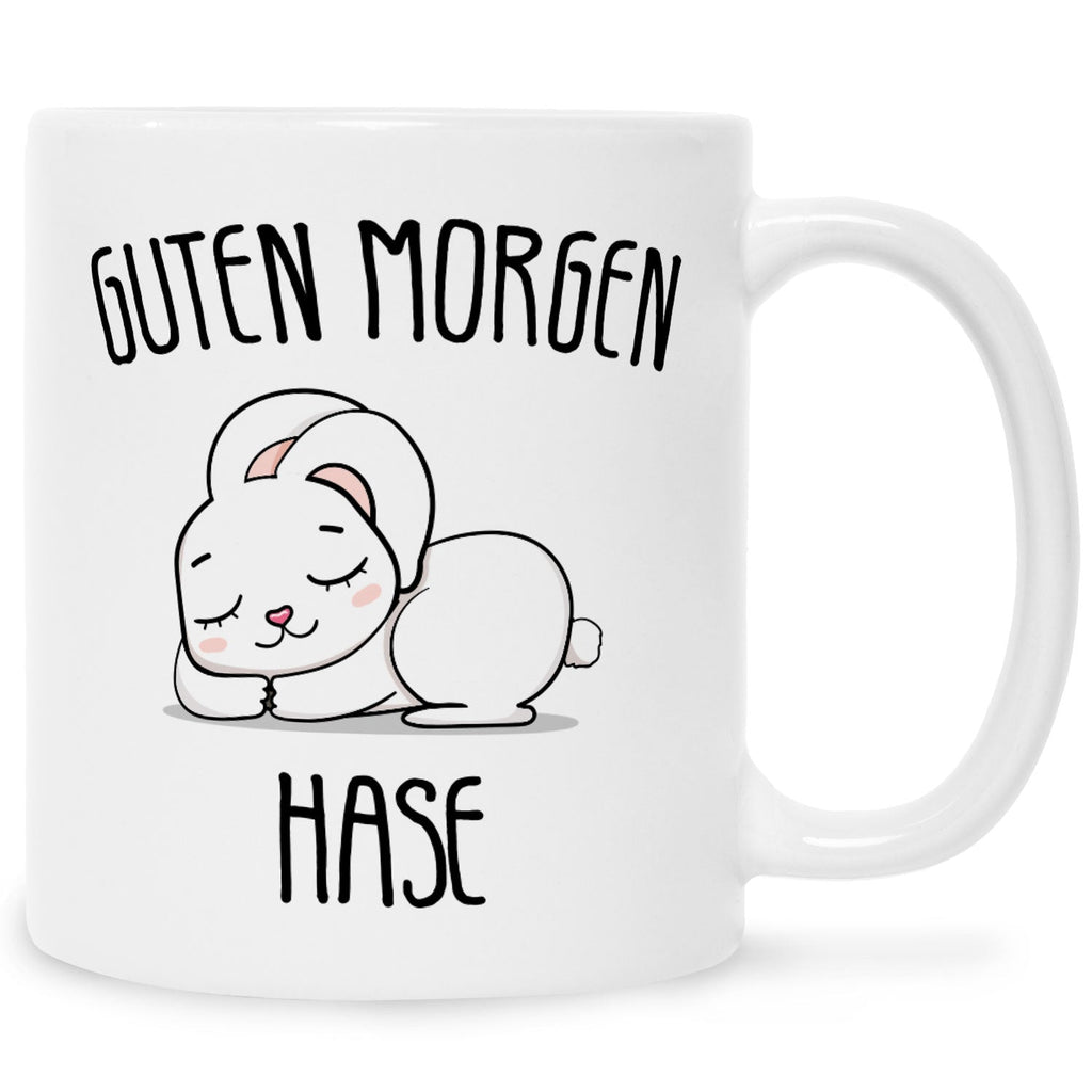 Bedruckte Tasse mit Spruch Guten Morgen Hase