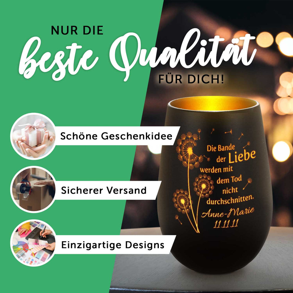 Deko Windlicht aus Glas mit Gravur - Glück ist eine Freundin wie Dich zu haben - Personalisiert mit
