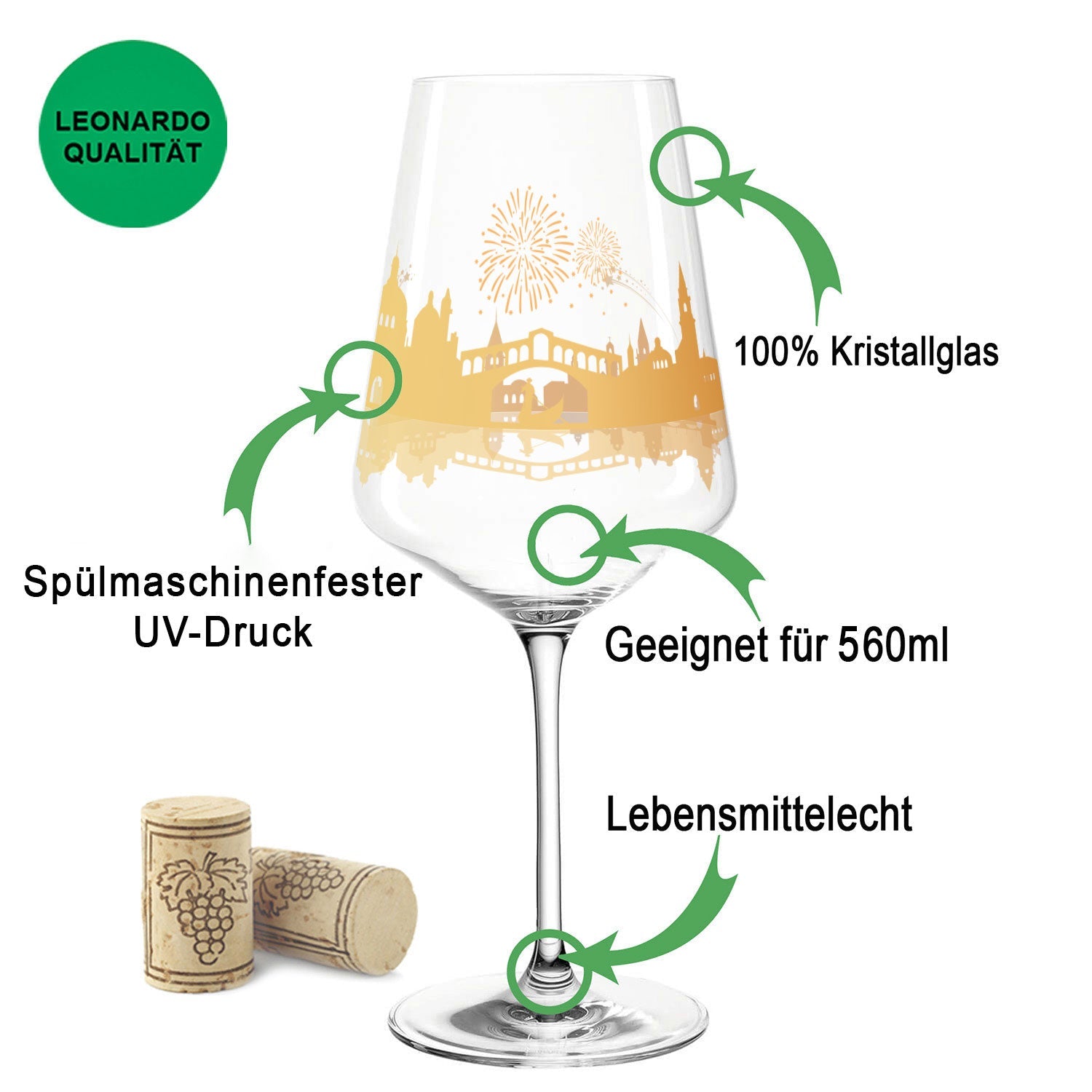 Leonardo Puccini Weingläser mit UV-Druck im Sommer Skyline Design im Set