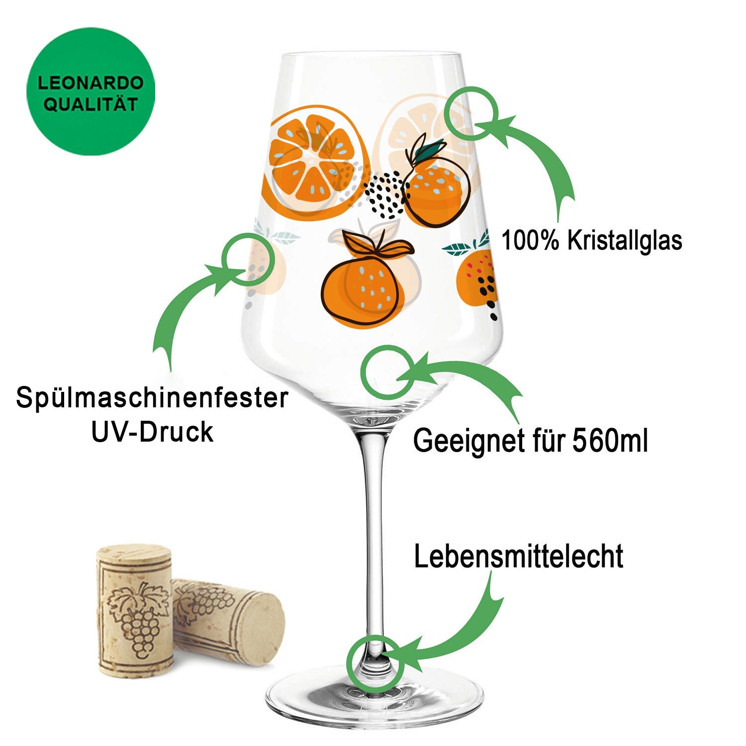 Leonardo Puccini Weingläser mit UV-Druck im Orangen Abstrakt Design im Set