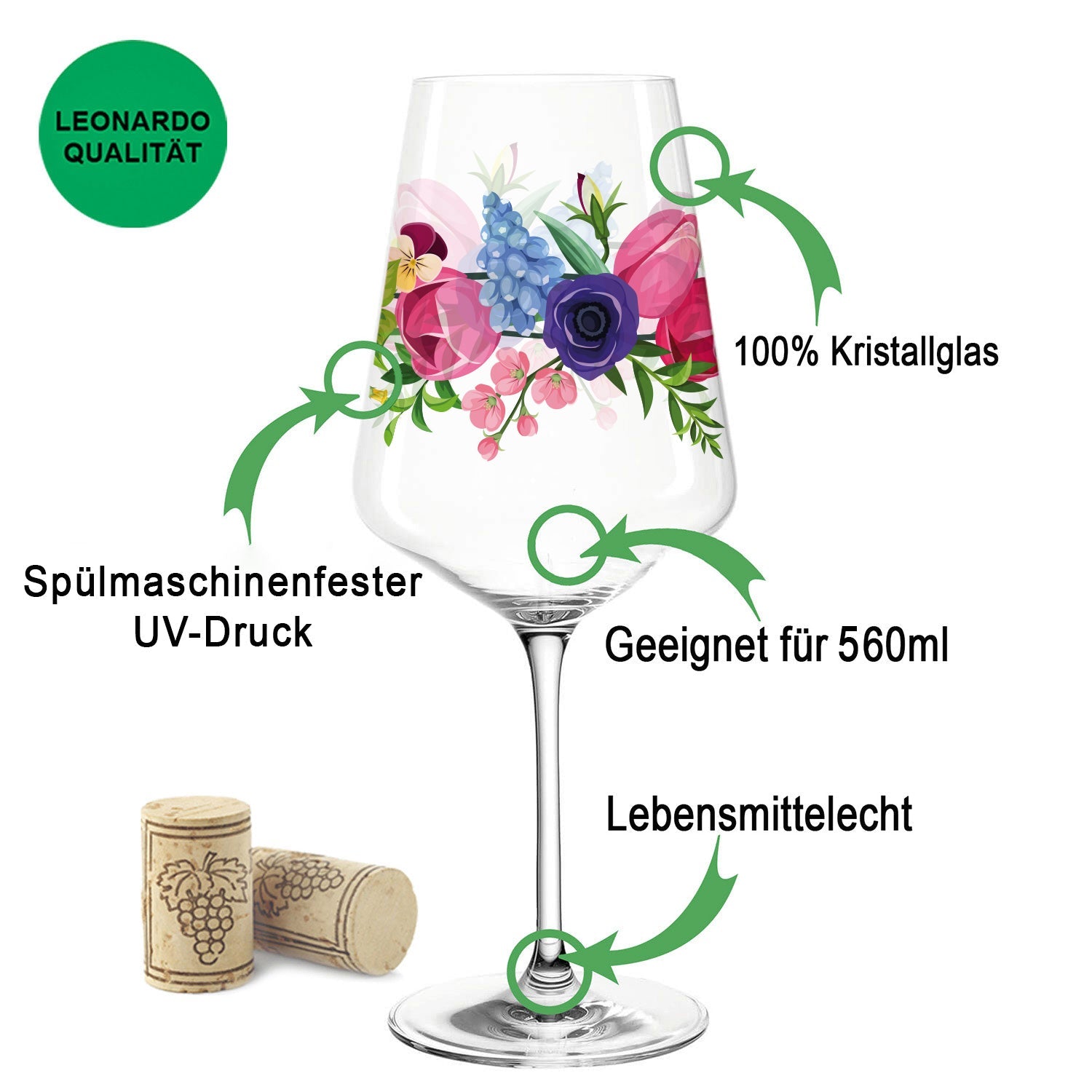 Leonardo Puccini Weingläser mit UV-Druck im Blumenbouquet Design im Set