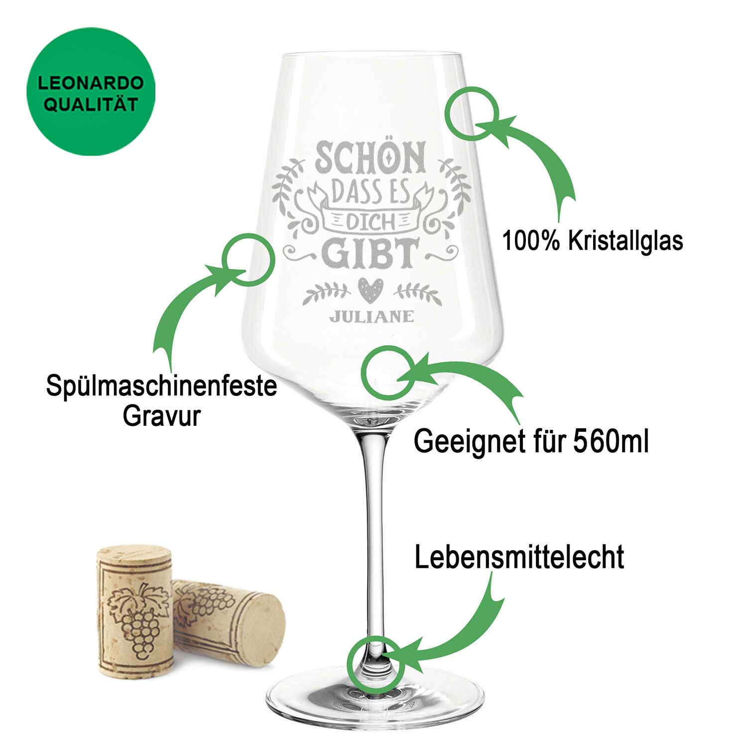 Leonardo Weinglas mit Gravur "Schön dass es dich gibt"