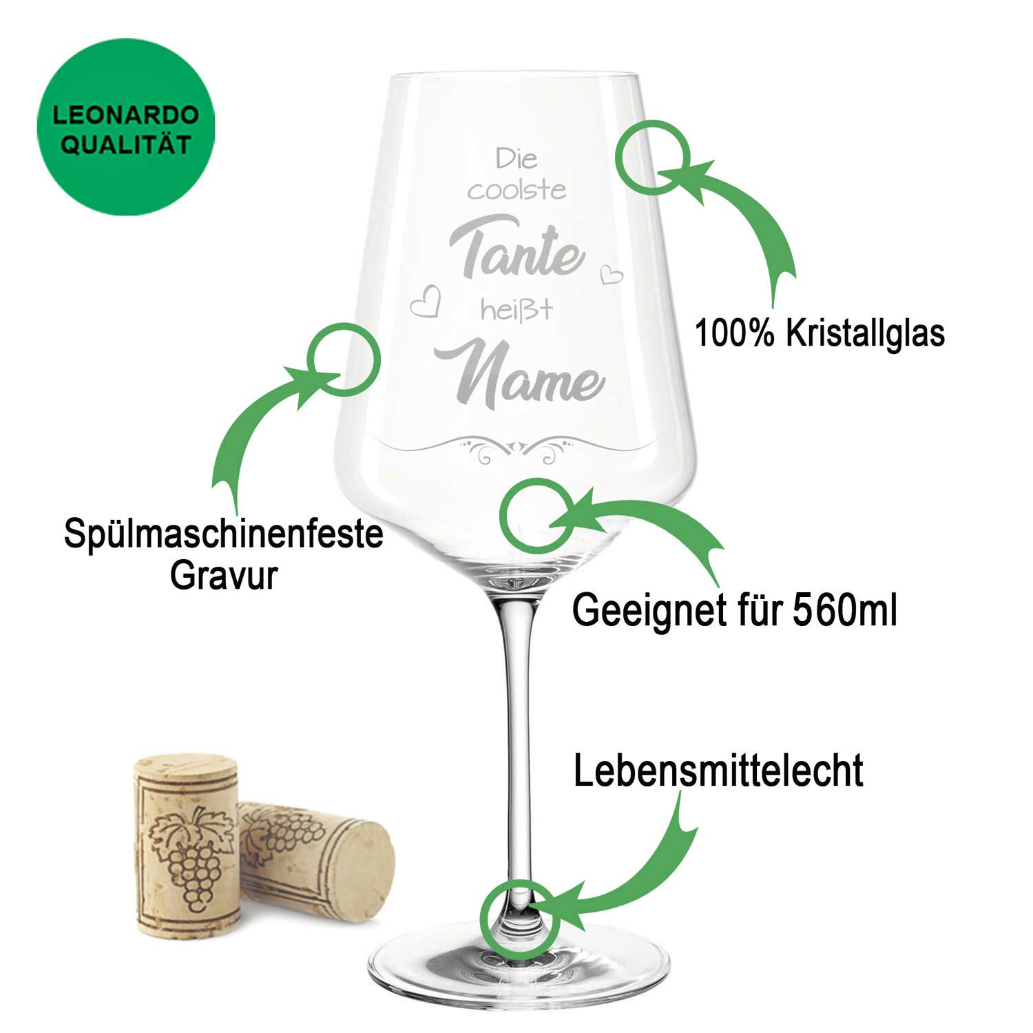 Leonardo Weinglas mit Gravur "Die coolste Tante heißt" mit Namen
