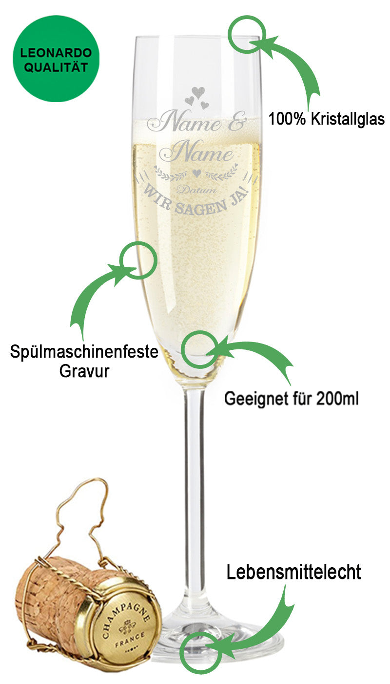 Leonardo Sektglas mit Gravur "Wir Sagen Ja"