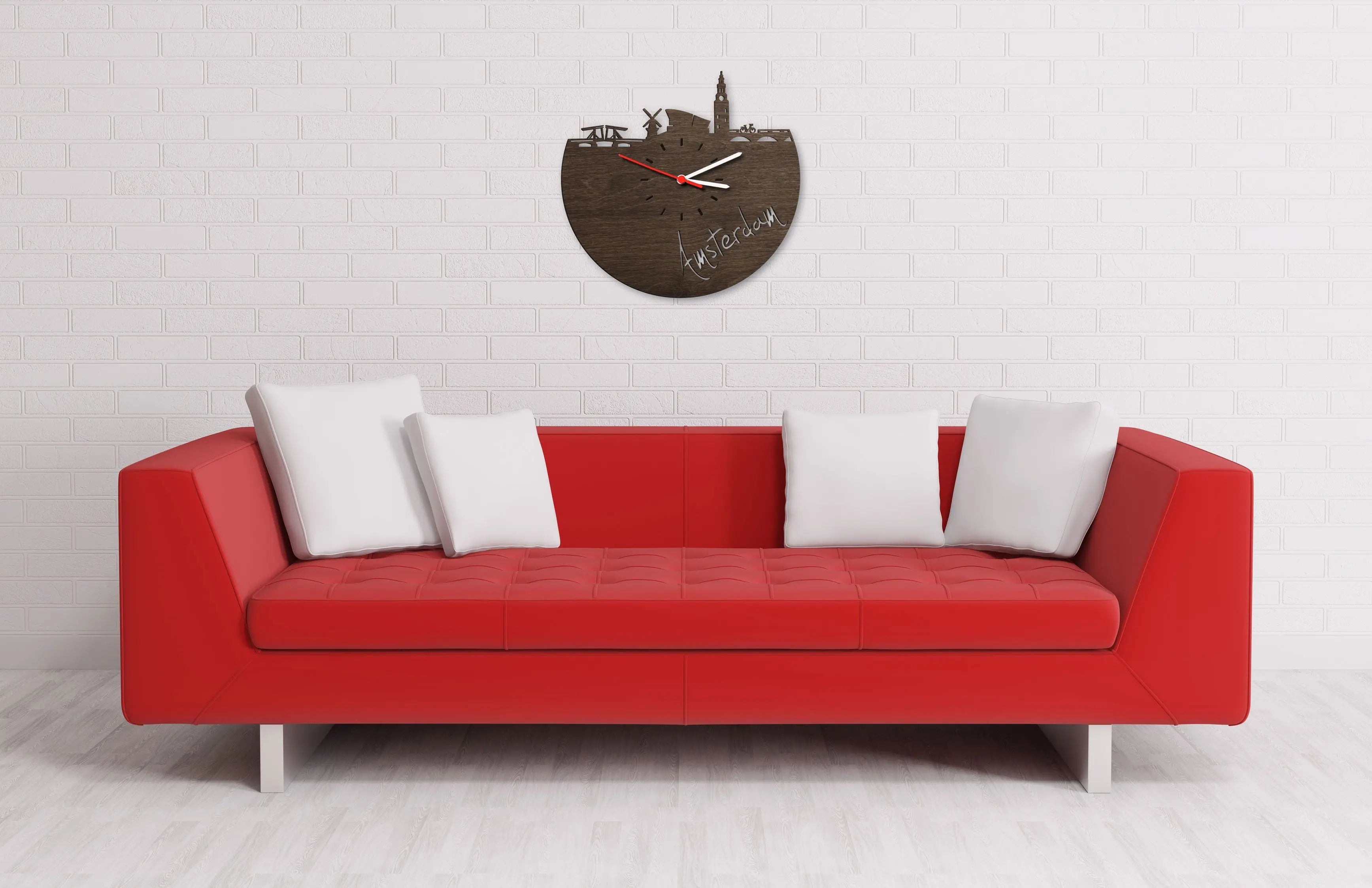 Wanduhr aus Holz Skyline Amsterdam