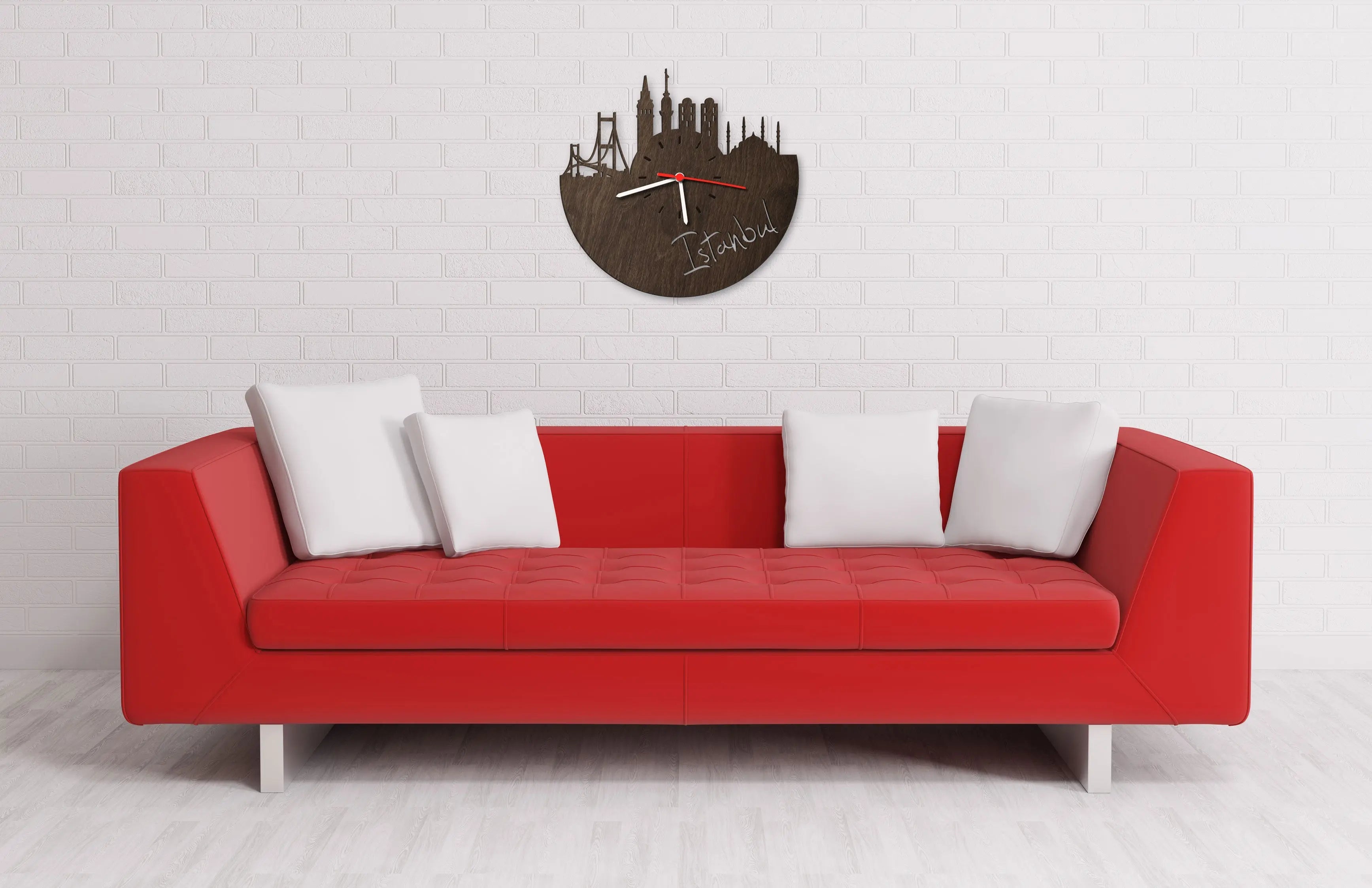 Wanduhr aus Holz Skyline Istanbul