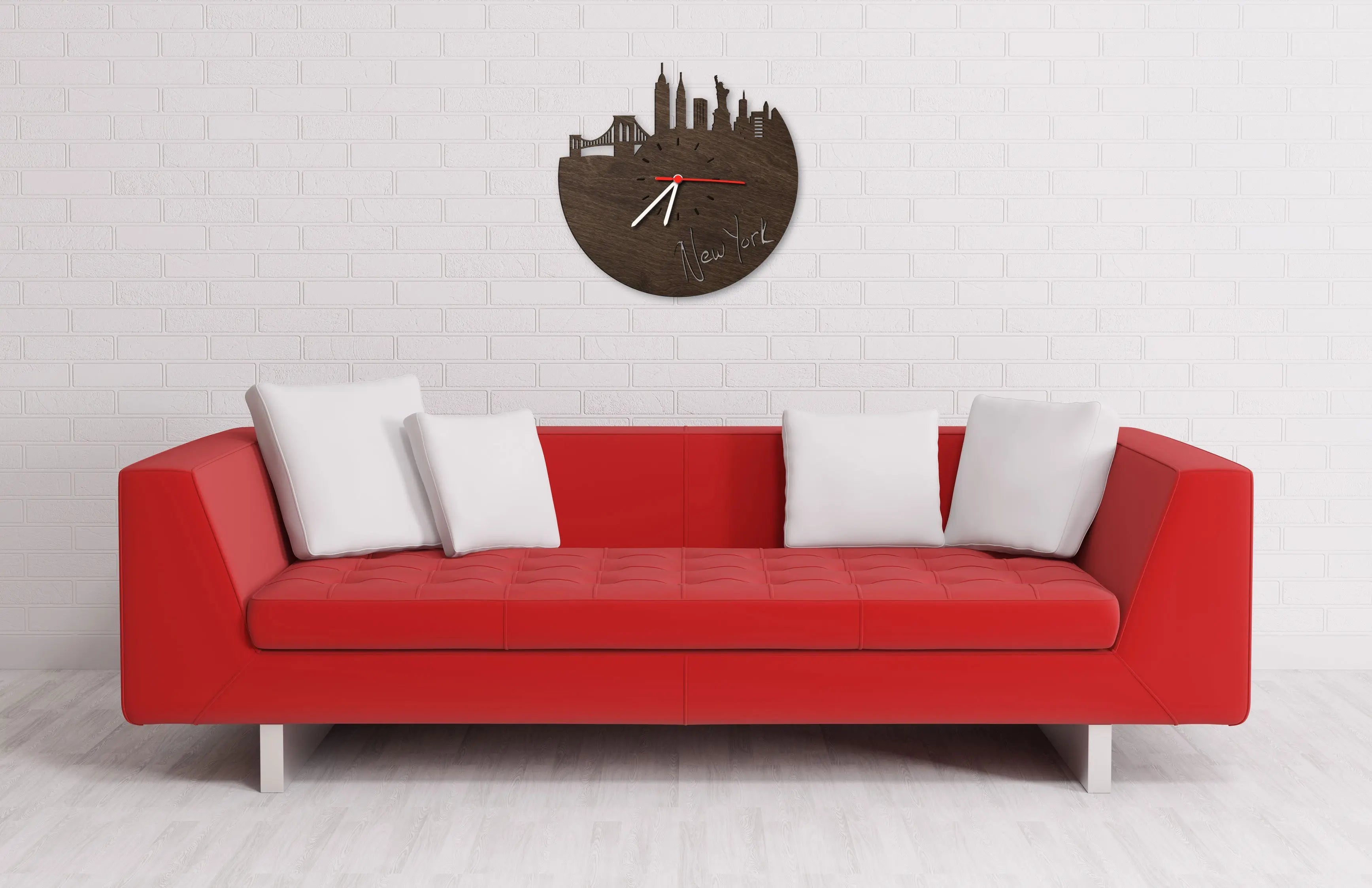 Wanduhr aus Holz Skyline New York