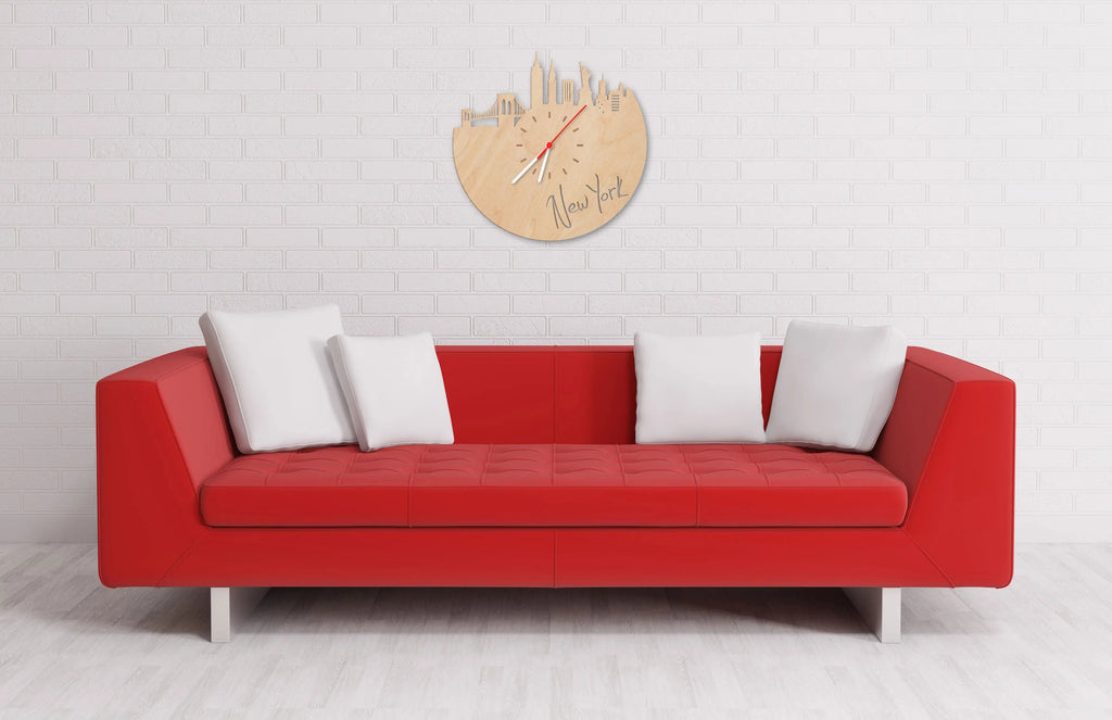 Wanduhr aus Holz Skyline New York