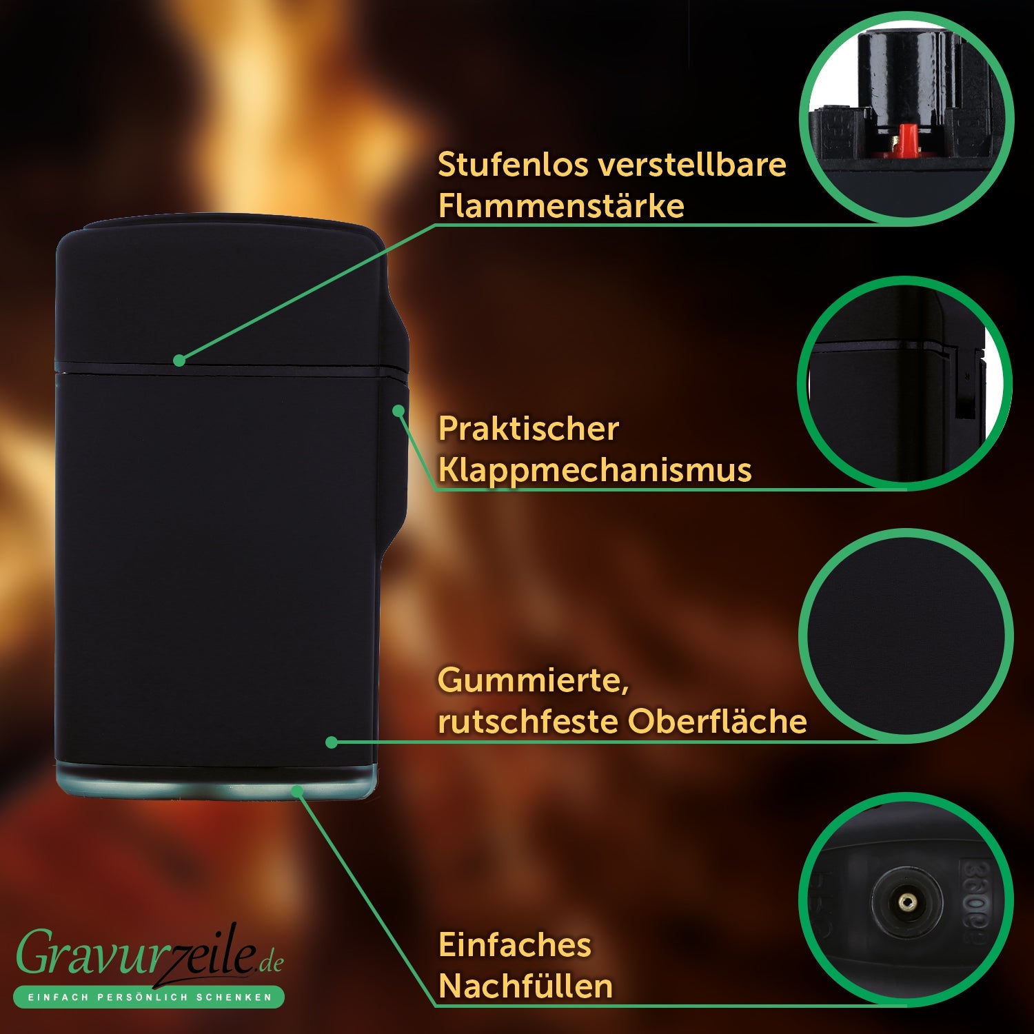 Elektrisches Feuerzeug - Jet Flamme - Nachfüllbar - "Coole" Design