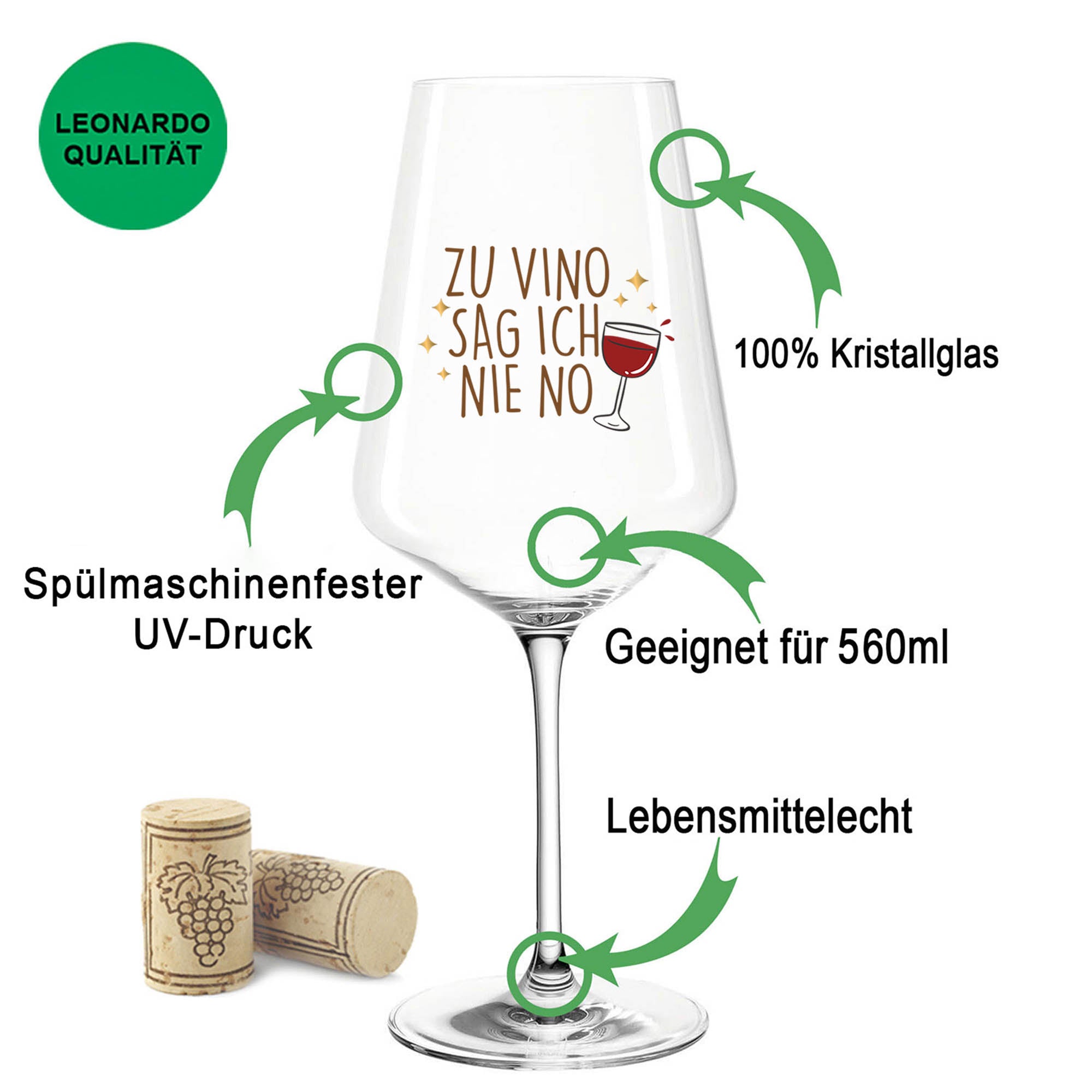 Leonardo Weinglas mit UV-Druck Zu Vino sag ich nie no