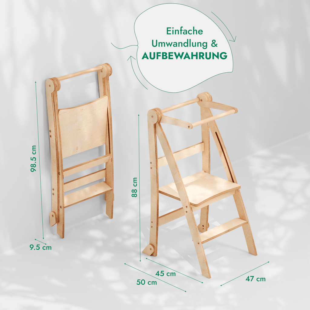Holz Lernleiter Montessori: Hocker für Kinder - Grau