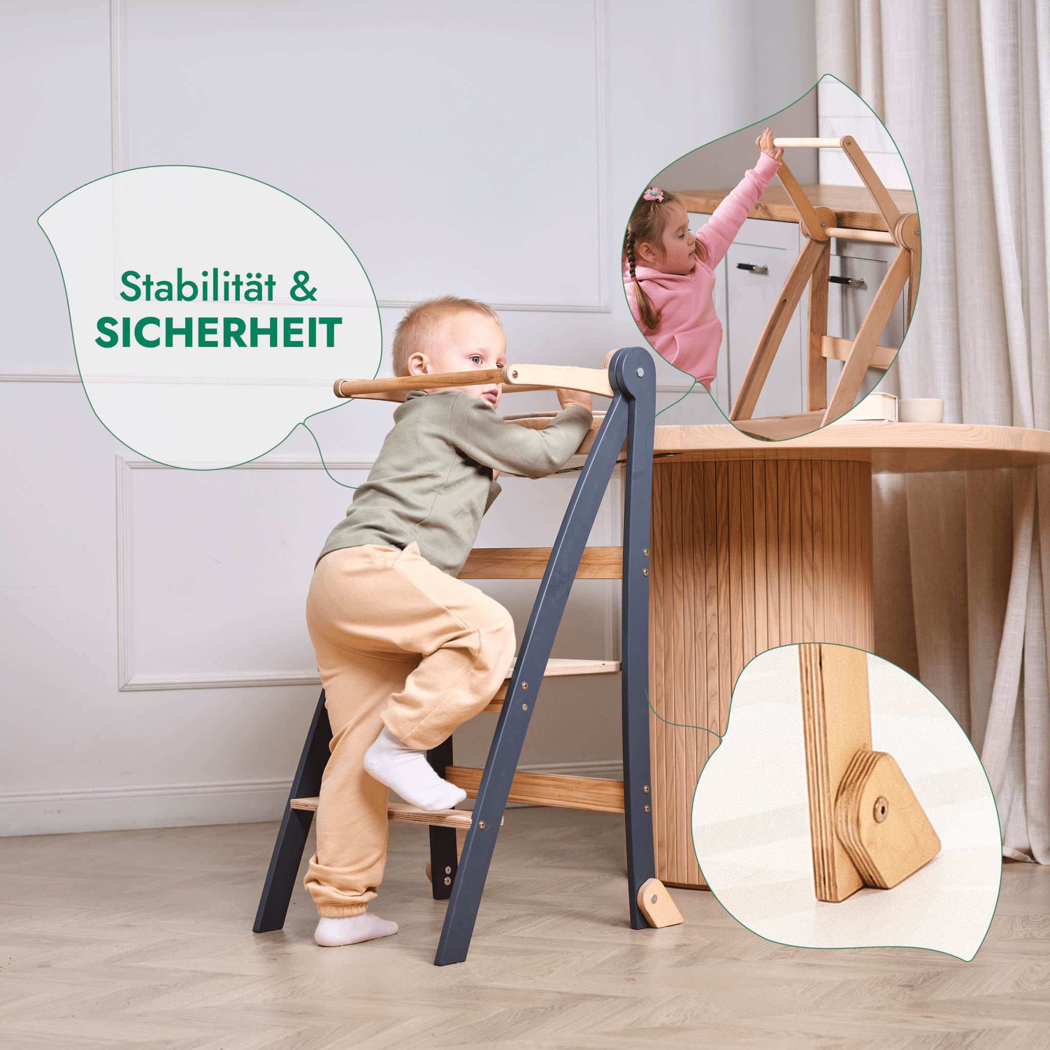 Holz Lernleiter Montessori: Hocker für Kinder - Grau
