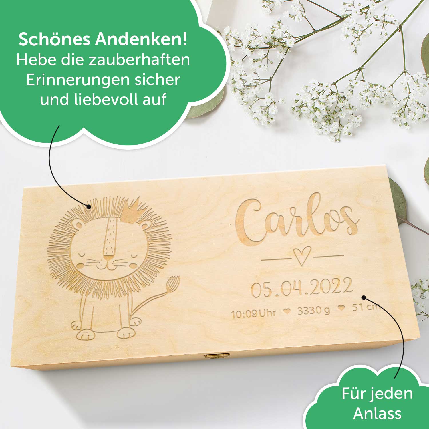Erinnerungskiste mit verschiendenen Gravuren für das Baby