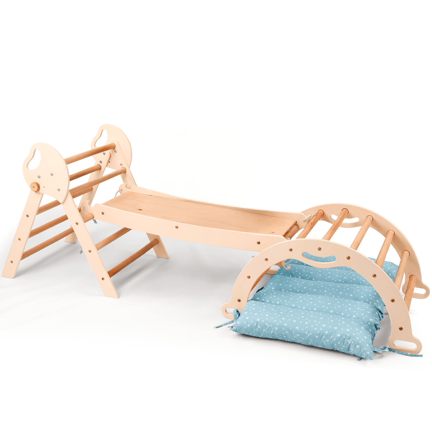 Montessori 4in1 Kletterdreieck für Babys: Pikler-Dreieck, Kletterbogen, Rutschbrett und Kissen für Kleinkinder (1–3 Jahre)