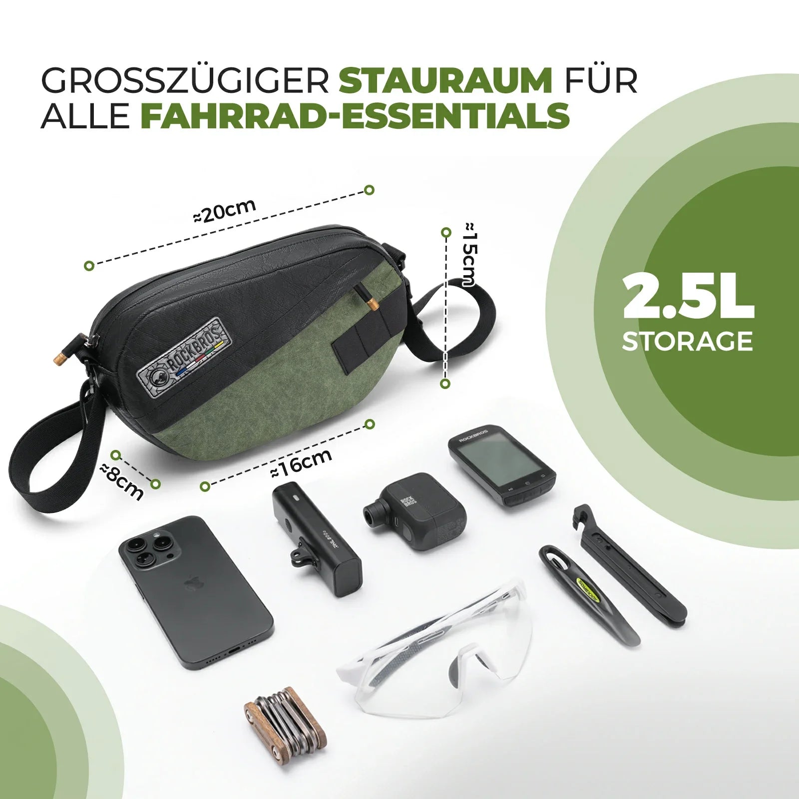 ROAD TO SKY Nachhaltige Fahrrad-Lenkertasche aus recycelten Reifen 2.5L
