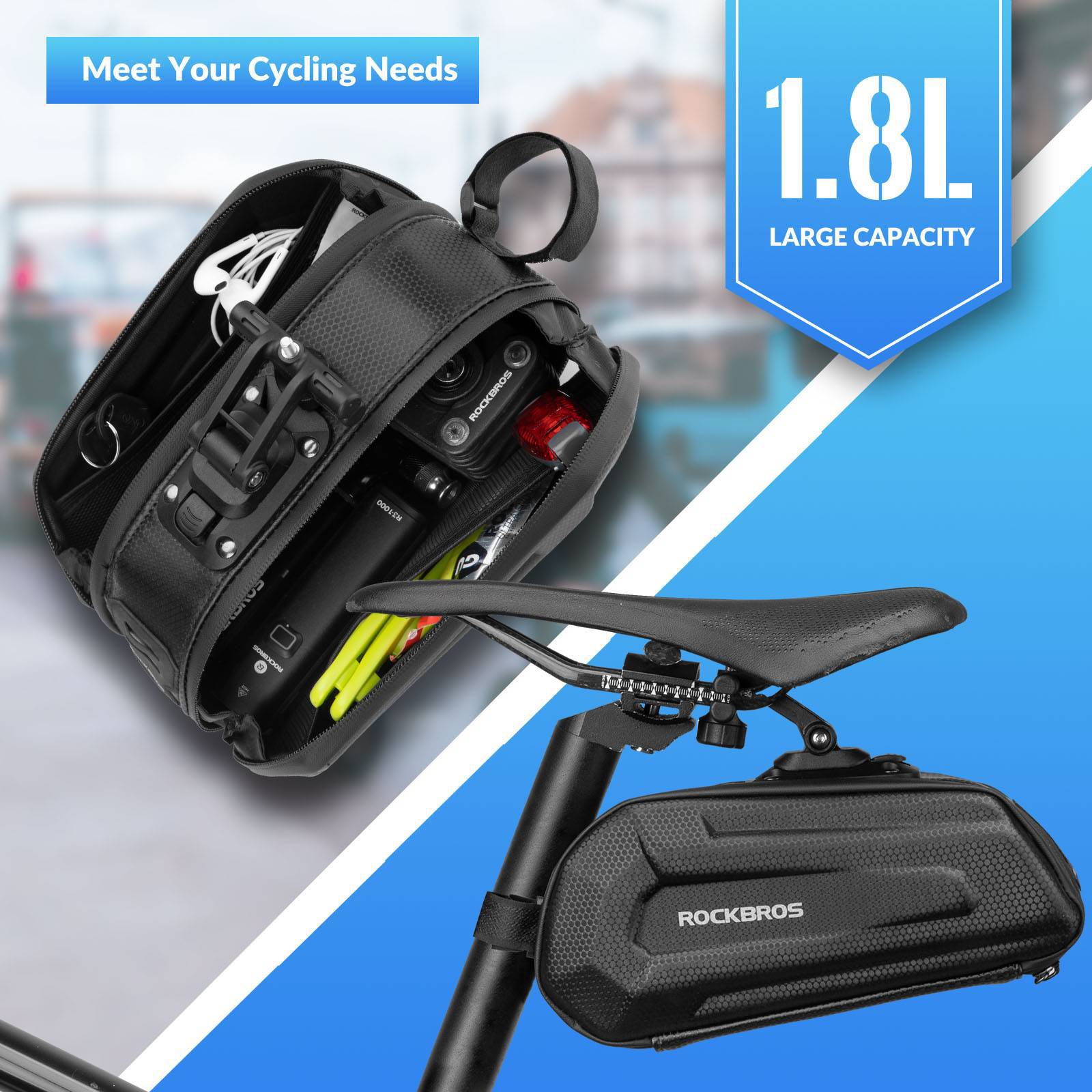 ROCKBROS 3D Hard Shell Fahrrad Satteltasche mit Schnellverschluss 1,8L