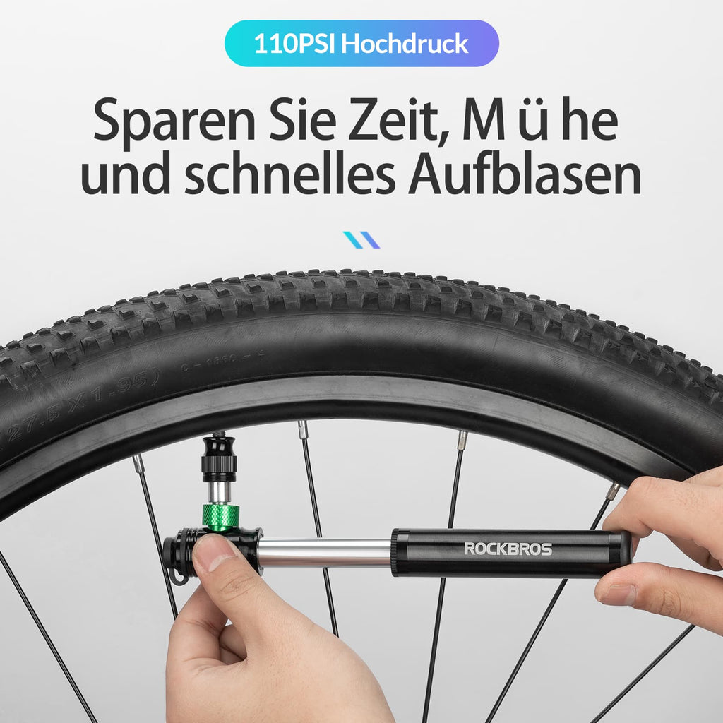 ROCKBROS CO2 Fahrradpumpe 110 PSI Aluminium Minipumpe Schwarz