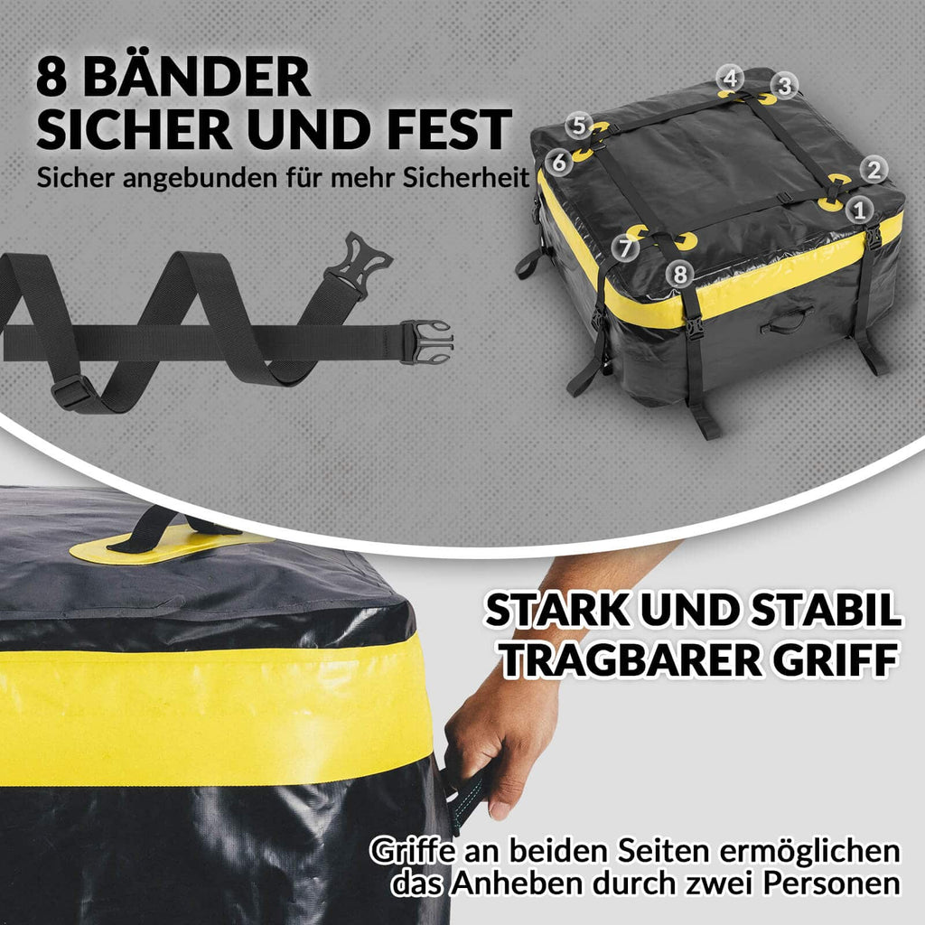 ROCKBROS Dachbox für Auto Wasserdicht Dachgepäckträger 300L mit 8 Zurrgurten