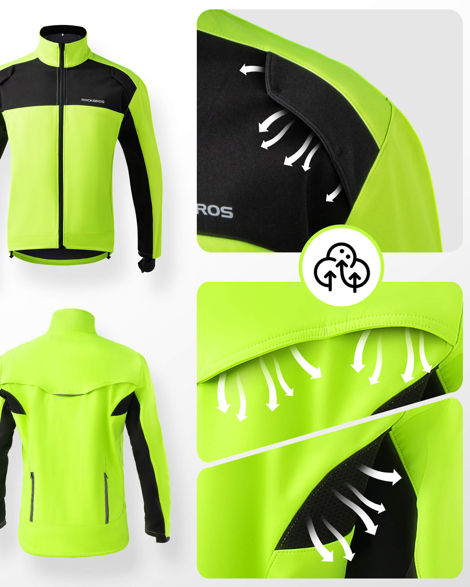 ROCKBROS Fahrrad Jacke & Hose Winter Fahrradanzug Leuchtendes Grün