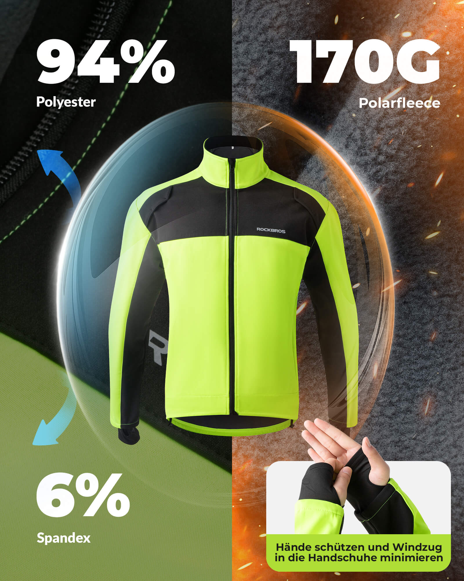 ROCKBROS Fahrrad Jacke & Hose Winter Fahrradanzug Leuchtendes Grün