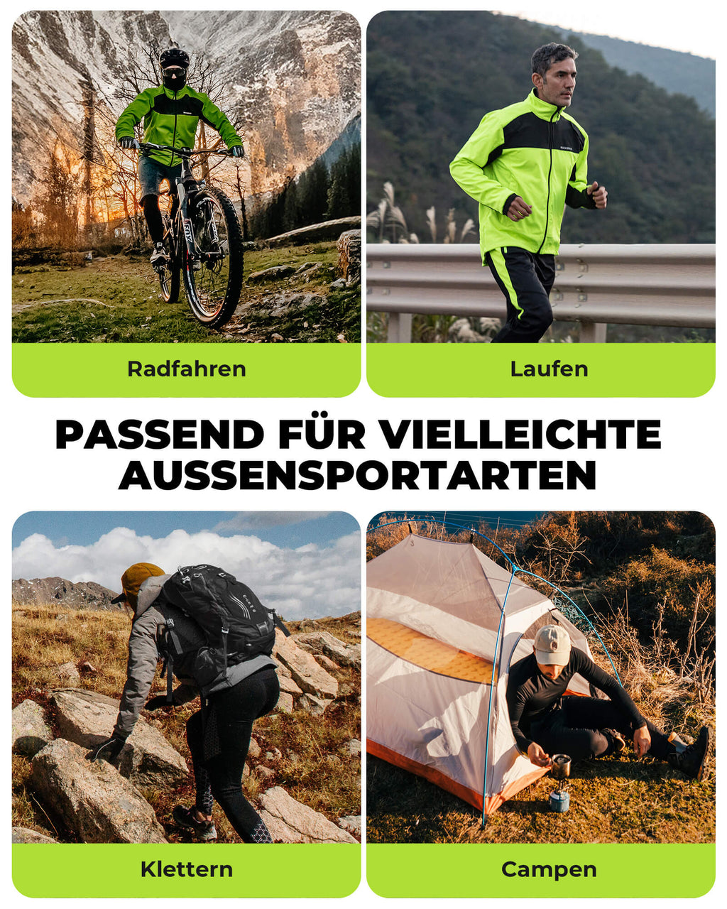 ROCKBROS Fahrrad Jacke & Hose Winter Fahrradanzug Leuchtendes Grün