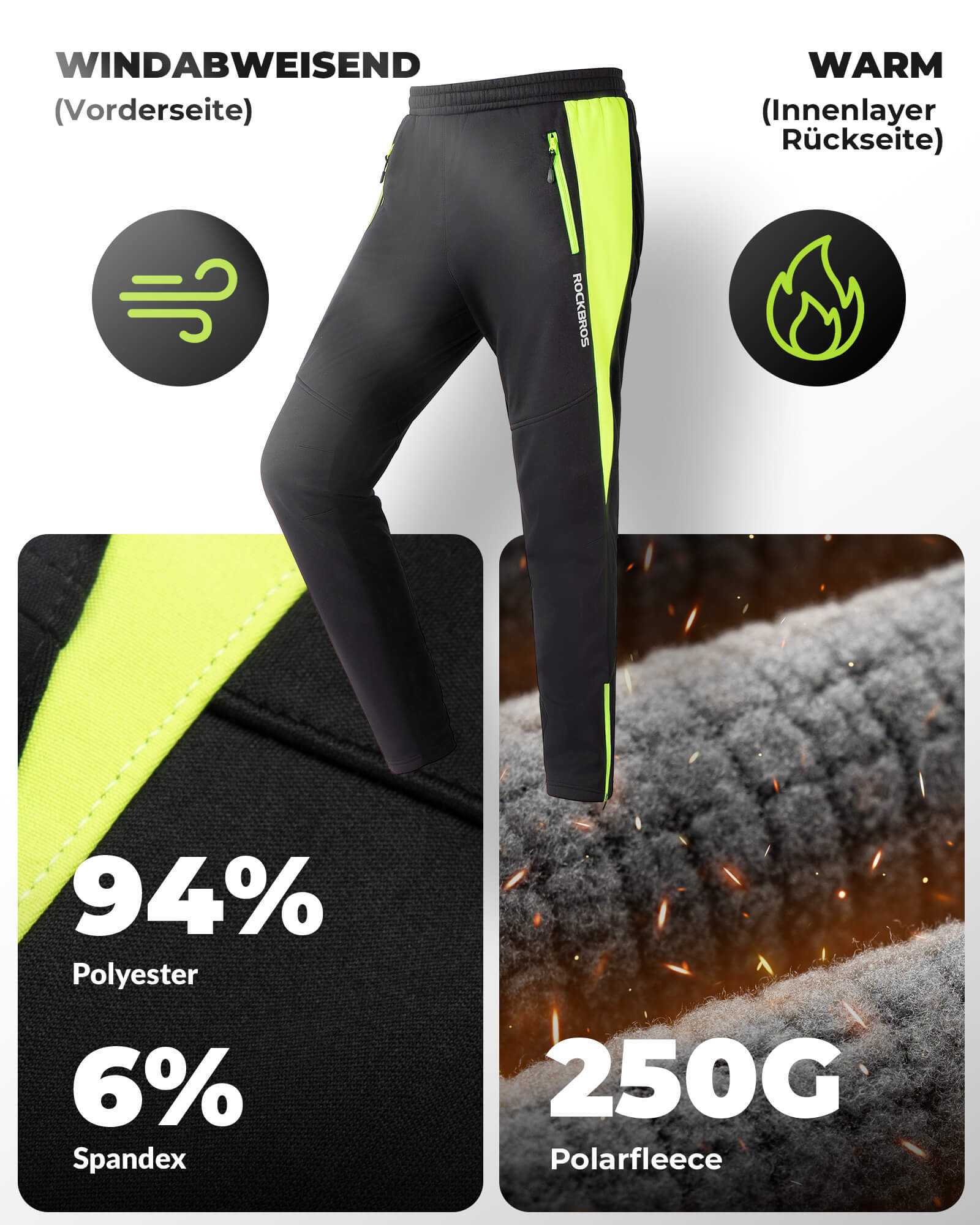 ROCKBROS Fahrrad Jacke & Hose Winter Fahrradanzug Leuchtendes Grün