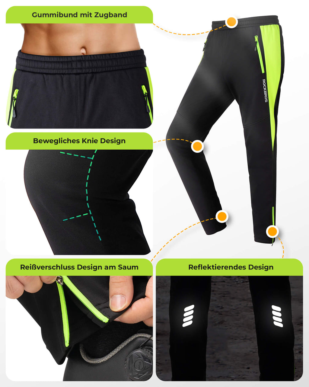 ROCKBROS Fahrrad Jacke & Hose Winter Fahrradanzug Leuchtendes Grün
